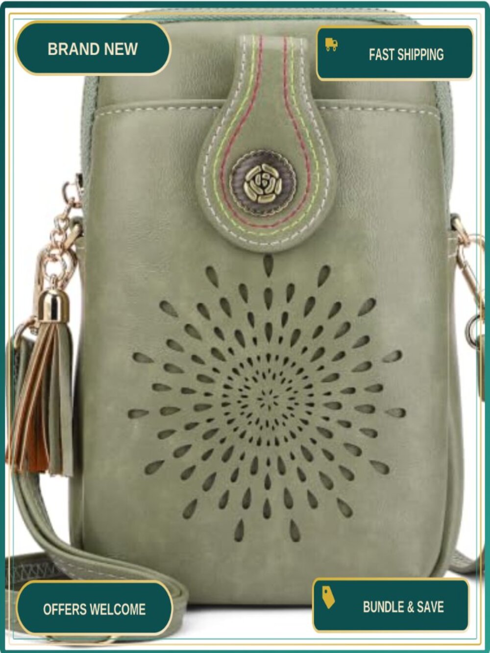 Vegan Leather Crossbody Phone Purse Tassel Small Handbag